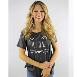 "Meow" Short Sleeve Tee - L